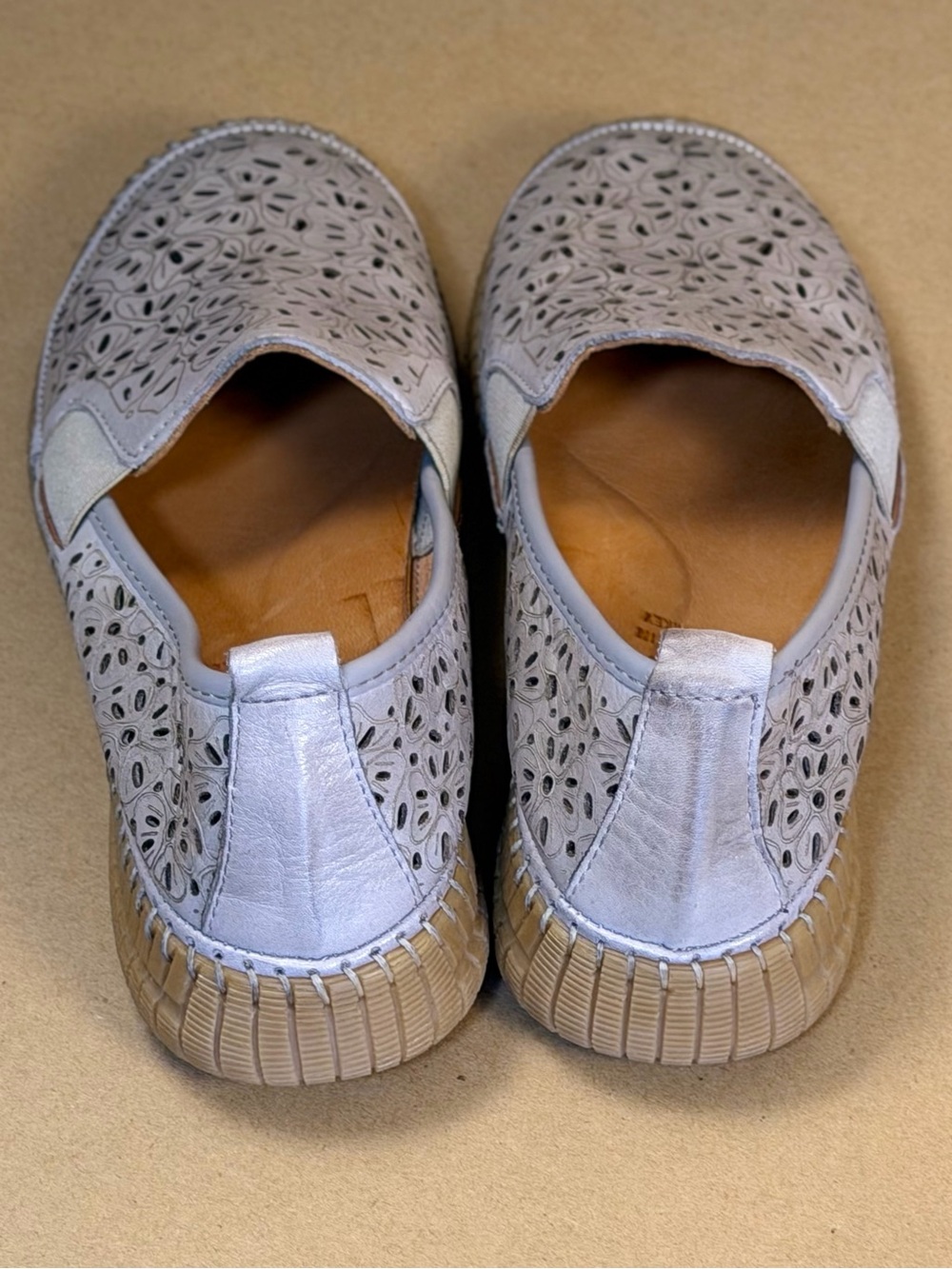 Spring Step Women's Perforated Slip-On Loafers in Light Beige and Tan - Picture 5 of 7